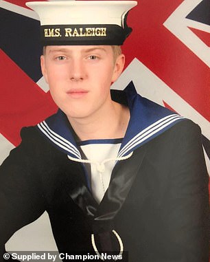 Reece Colwell, 25, pictured in his Royal Navy uniform, is also suing over the incident