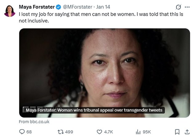 Gender-critical activist Ms Forstater told how she lost her job for stating that men cannot be women