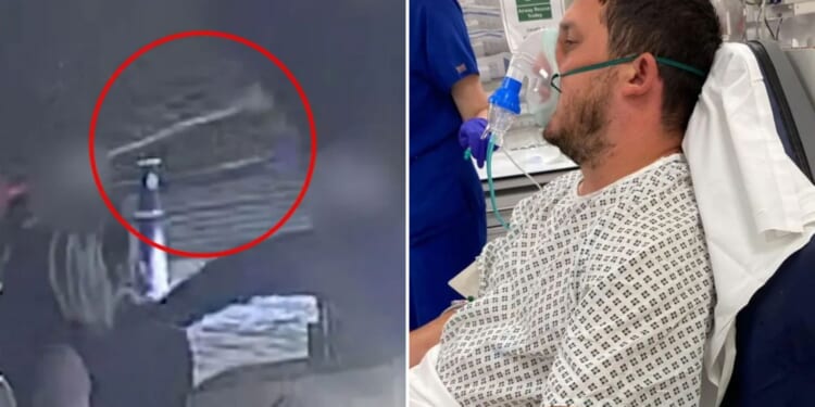 Shocking moment brawl erupts outside pub before dad is doused with 'corrosive substance' as hooded attacker avoids jail