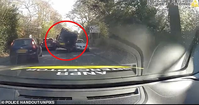 Dashcam footage shows cowboy builder John McDonald, 52, driving his van recklessly and crashing into other cars as he attempts to flee from police