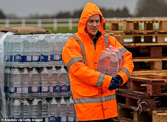 A bottled water distribution station is seen operating in Tunbridge Wells, Kent