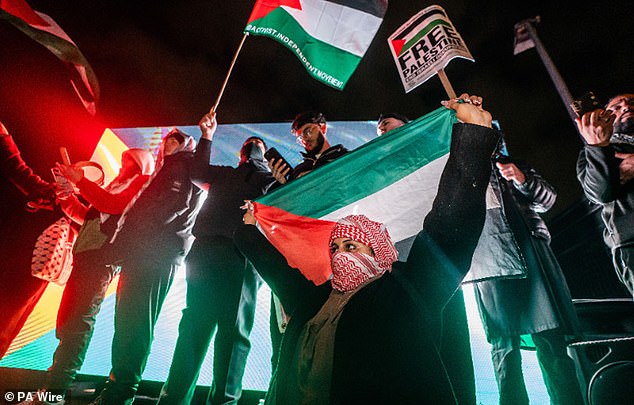 Pro-Palestine protesters gather outside the stadium ahead of the Aston Villa v Maccabi Tel Aviv game in November last year