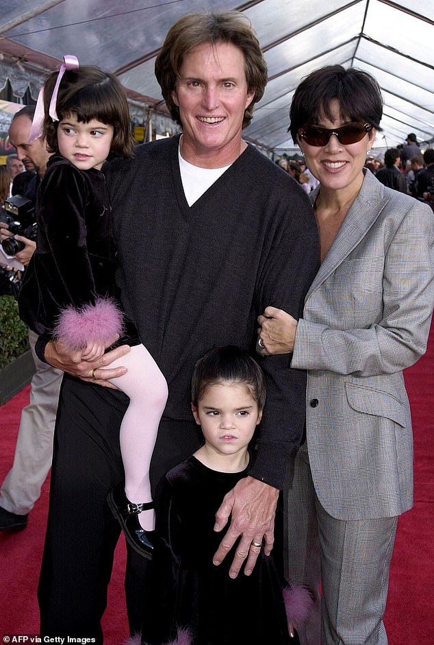 Kylie is the daughter of Caitlyn and Kris Jenner (pictured with her parents and sister Kendall in 2000)