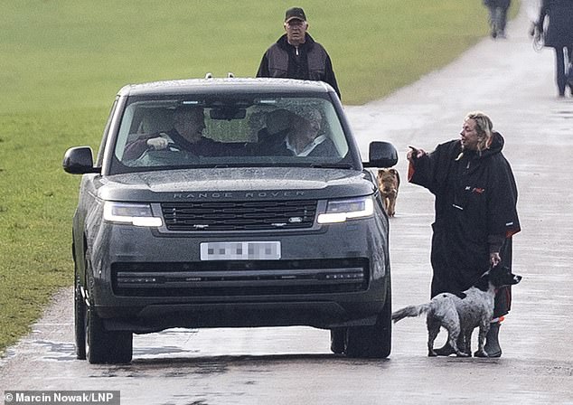 Andrew was spotted laughing with two female dog walkers as he left Windsor to visit his horses