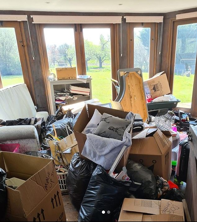Rubbish is seen piled up in the house while Katie was carrying out renovation work