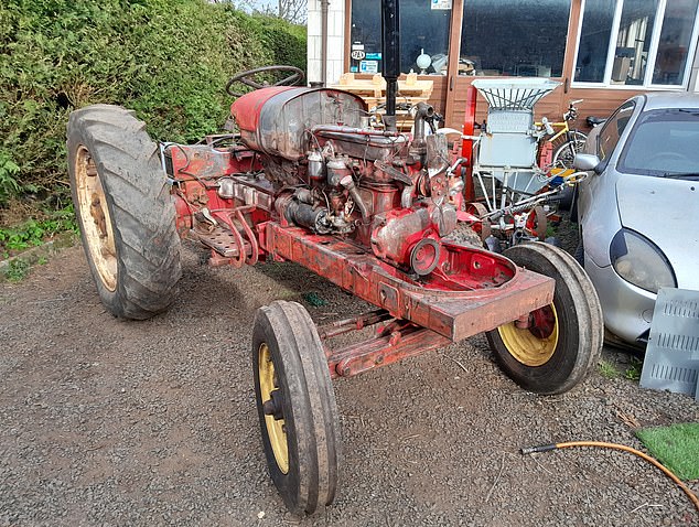 The tractor before it was restored by Alex and his family