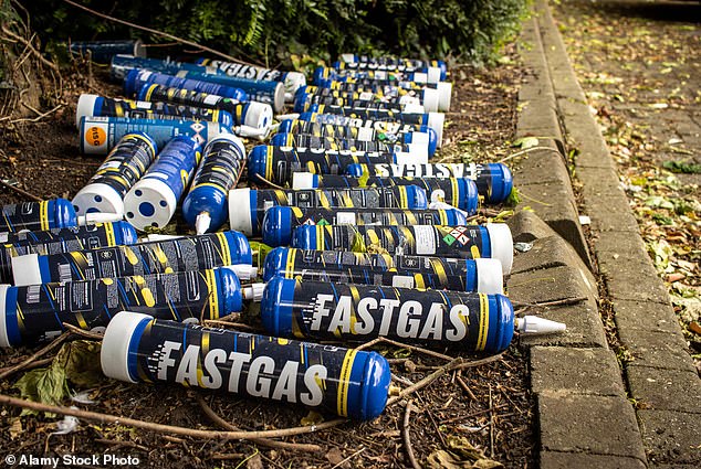 Empty canisters of the gas dumped on a street in Bristol