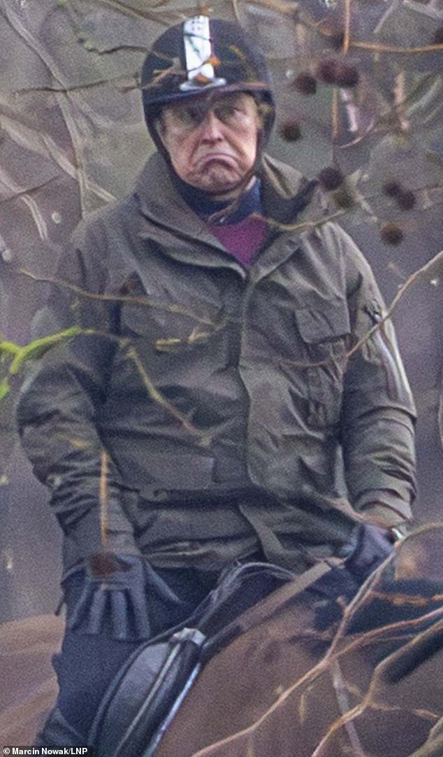 Andrew Mountbatten-Windsor horse riding with his groom near Windsor Castle yesterday