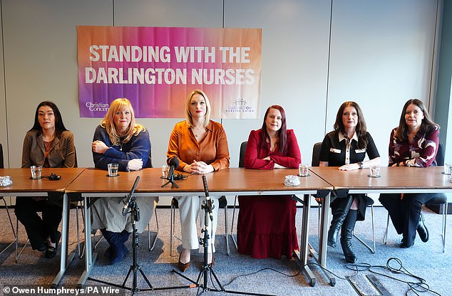 Nurses (left to right) Carly Hoy, Lisa Lockey, Bethany Hutchison, Karen Danson, Annice Grundy and Jane Peveller speaking during a press conference after winning their tribunal