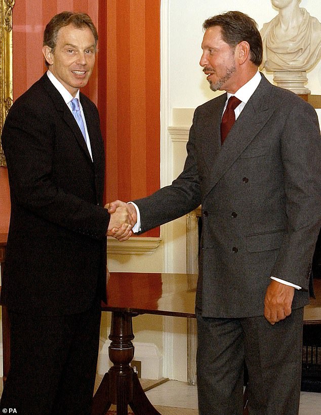 Ellison is chairman of tech giant Oracle, which has a £700million IT deal with four Whitehall departments, and in recent years he has donated a staggering £257million to a think tank run by Tony Blair, a long-standing close friend