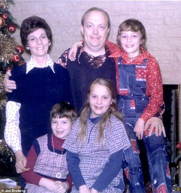 The Brobergs are pictured at Christmas after Jan (top right) returned home from Mexico after her first kidnapping