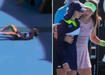 Ball girl collapses at Australia Open with tennis ace hailed after rushing to her aid and helping carry her off court