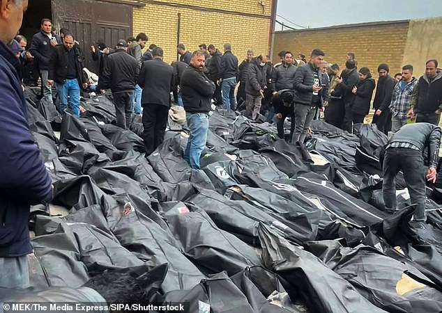 Families and residents gather at the Kahrizak Coroner's Office confronting rows of body bags as they search for relatives killed during the regime's violent crackdown on nationwide protests