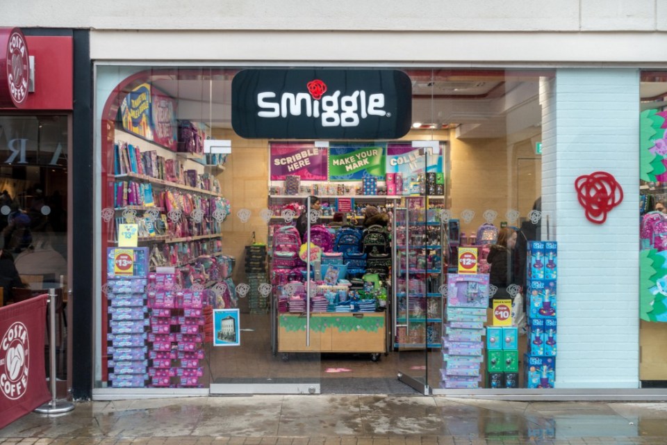 The storefront of a Smiggle store, a stationery and school supplies retailer.