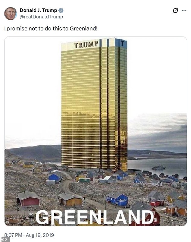 He captioned the August 2019 post: 'I promise not to do this to Greenland!'