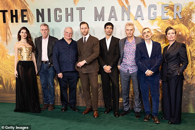 (L-R) Camila Morrone, Hugh Laurie, Simon Corwell, Tom Hiddleston, Diego Calva, Stephen Garrett, David Farr and Victoria Brooks attend 'The Night Manager' season two UK premiere in December 2025