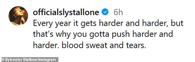 The three-time Oscar nominee - who's celebrating his 80th birthday on July 6 - admitted in his Instagram caption: 'Every year it gets harder and harder, but that's why you gotta push harder and harder. Blood, sweat and tears'