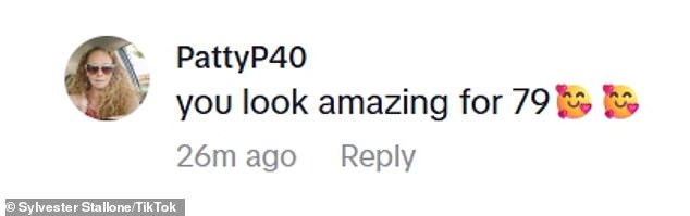 On TikTok, user @007pattyp shared heart-face emojis and marveled: 'You look amazing for 79'