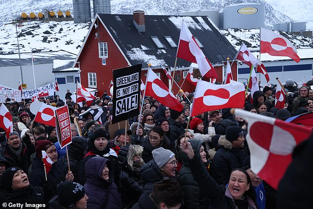 Trump's latest salvo to take Greenland by any means necessary came as the European Union threatened brutal retaliatory tariffs over Trump's promise to punish nations that don't support US control of the arctic nation, while anti-Trump protests took place in Greenland Saturday