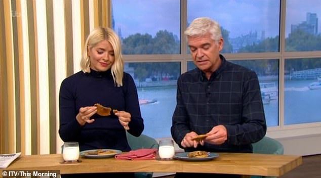 According to presenter Phillip Schofield (pictured with Holly Willoughby) her team insisted that she was given a cookie upon arrival, which was warmed to a certain temperature