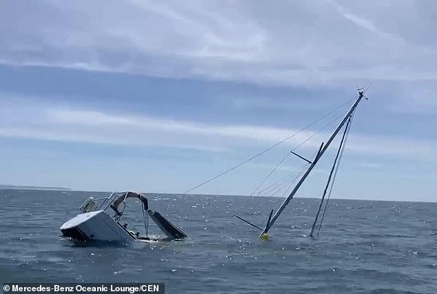 The vocalisations were found in a group of about 40 orca, which includes the notorious 'Gladiator' pod that has been linked to nearly 700 close encounters with humans and the sinking of several boats. Pictured: A boat sunk by an orca attack off the coast of Portugal in September 2025