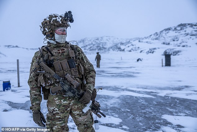 Danish troops take part in training drills in Greenland on Sunday