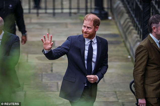 The prince arrived by car at 10.06am and walked into a rear entrance of the Royal Courts of Justice