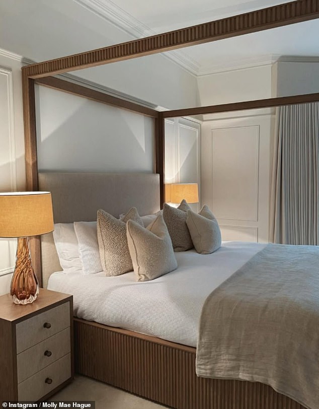 Molly-Mae Hague showed off one of the bedrooms in her sprawling house - which featured a whopping four stacks of pillows just for one side.