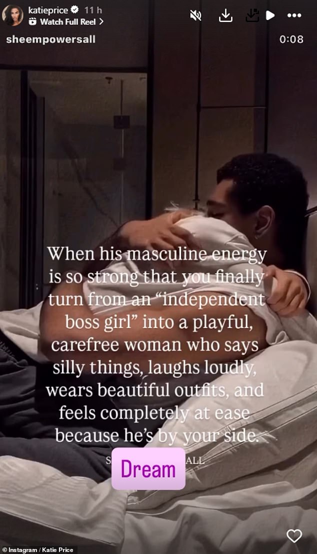 The second video, which Katie reposted, showed the star detailing how she is looking for a man with 'masculine energy'