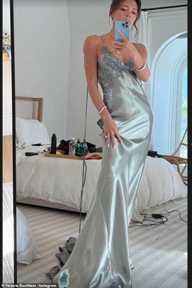 The eldest son of Victoria and David, 26, took to Instagram with an explosive statement on Monday (Victoria pictured in her mother-of-the-groom gown)