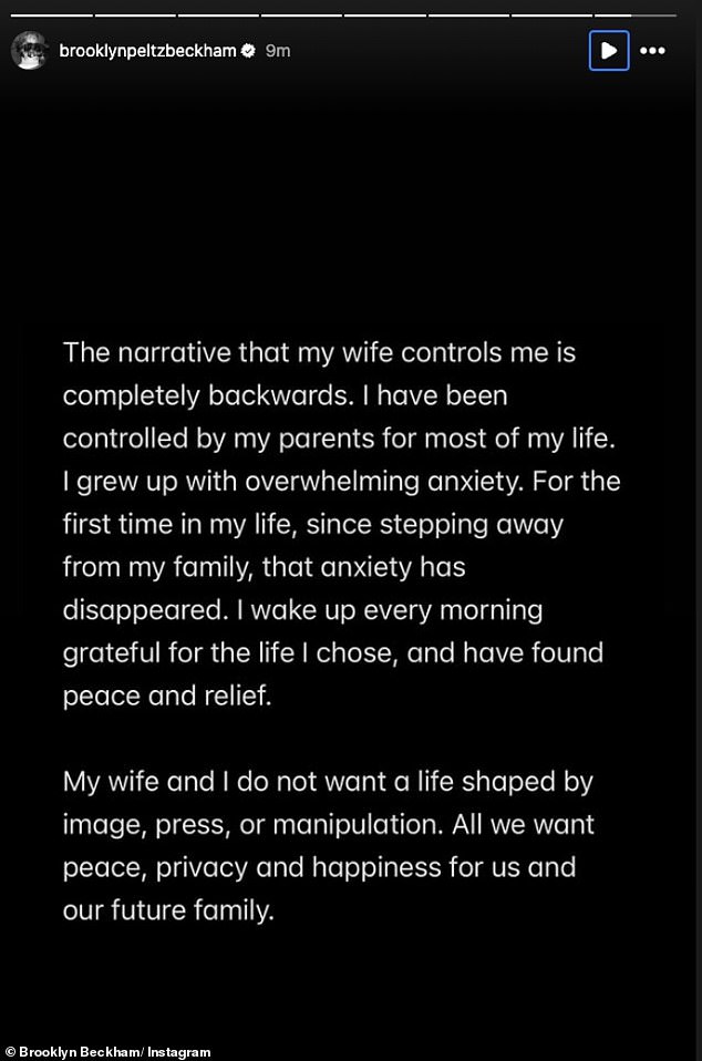 He ended saying: 'My wife and I do not want a life shaped by image, press, or manipulation. All we want peace, privacy and happiness for us and our future family'