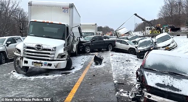 Icy and snowy conditions were blamed for the domino-effect collision leading to the pileup in Lafayette