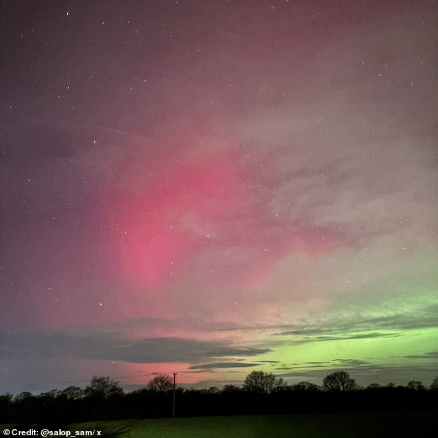 Hues of red, pink and green have been seen swirling above UK skies this evening
