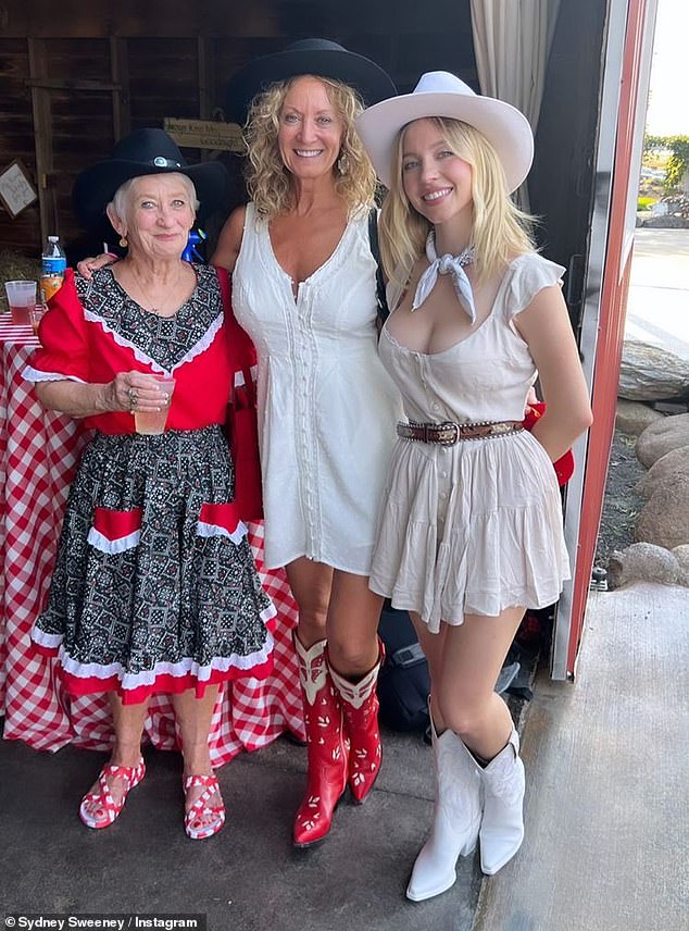 Sydney has been confirmed as a Republican voter - but fans have long since spotted signs as to her political affiliations. Pictured with her mother and grandmother