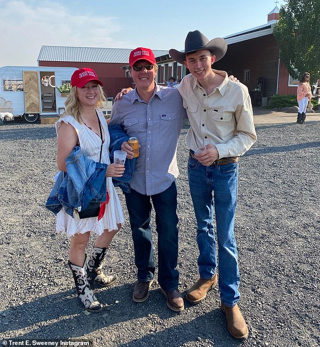 Sydney came under fire when she threw a surprise party for her mum's 60th, where guests were wearing MAGA-style hats and 'Blue Lives Matter' shirts (pictured: guests at the party)