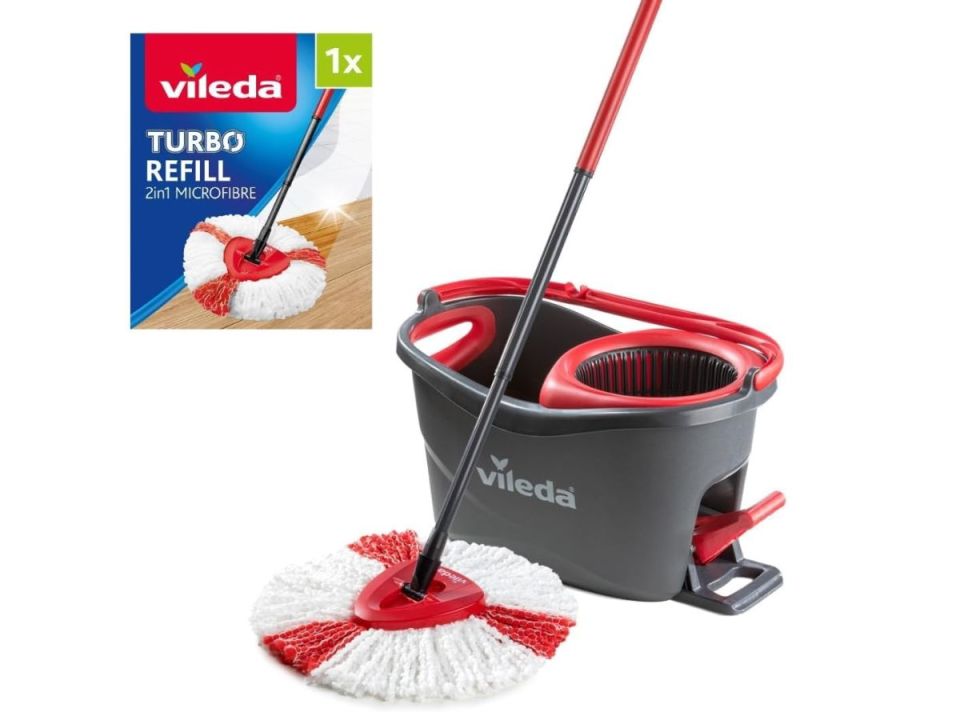 Vileda Turbo spin mop and bucket set with an additional 1x turbo refill head.