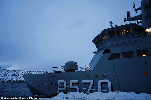 A military vessel HDMS Knud Rasmussen of the Royal Danish Navy also docked in Nuuk, Greenland, over the weekend