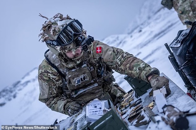 Danish Army soldiers are seen at a shooting range in Greenland shortly after they arrived in Greenland as part of the Arctic Endurance exercise on Monday