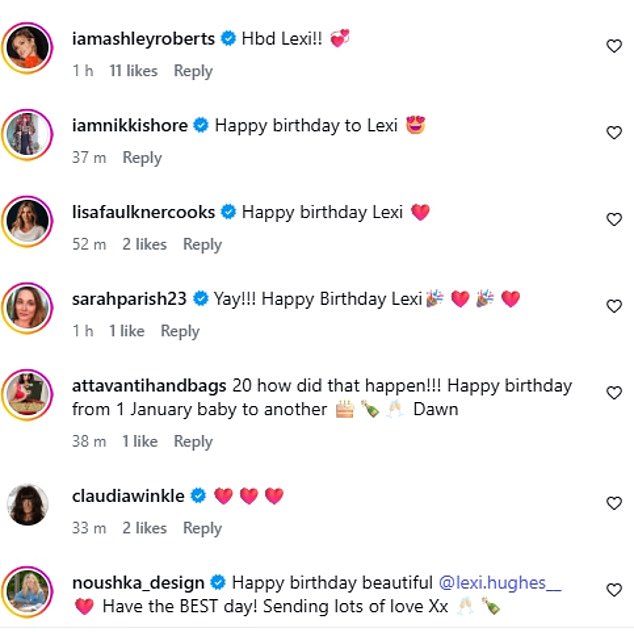 Amanda's fans and famous pals including Claudia Winkleman and Ashley Roberts took to the comments to wish Lexi a happy birthday
