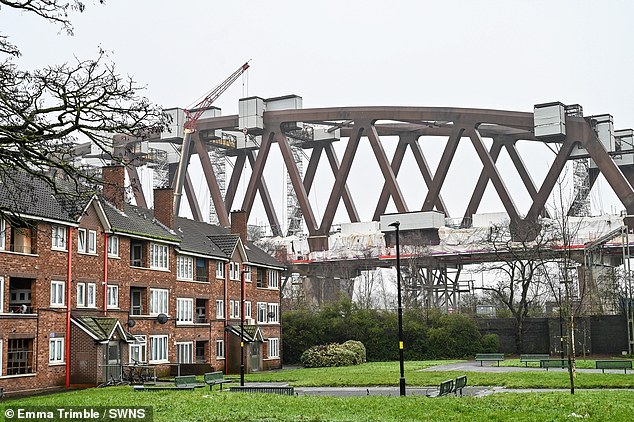 Work first began in Autumn 2023 and it is the tallest structure in the one-mile stretch of connected viaducts being built through the city