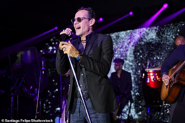 Brooklyn claimed that 'in front of our 500 wedding guests, Marc Anthony called me to the stage, where in the schedule was planned to be my romantic dance with my wife but instead my mum was waiting to dance with me instead' (Anthony pictured at a 2025 gig)