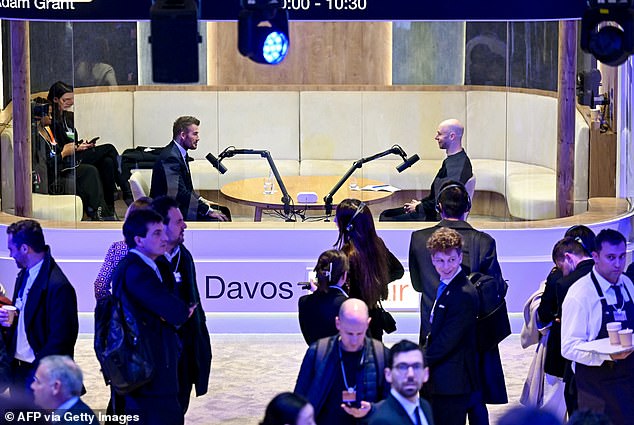 David was seen recorded the podcast during the 56th annual World Economic Forum (WEF)