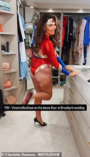 Charlotte captioned the clip: 'POV: Victoria Beckham on the dancfloor at Brooklyn's wedding'
