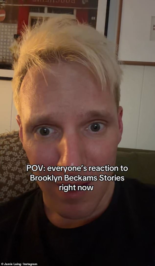 'POV: everyone's reaction to Brooklyn Beckham's Stories right now,' before adding: 'Am I right...'