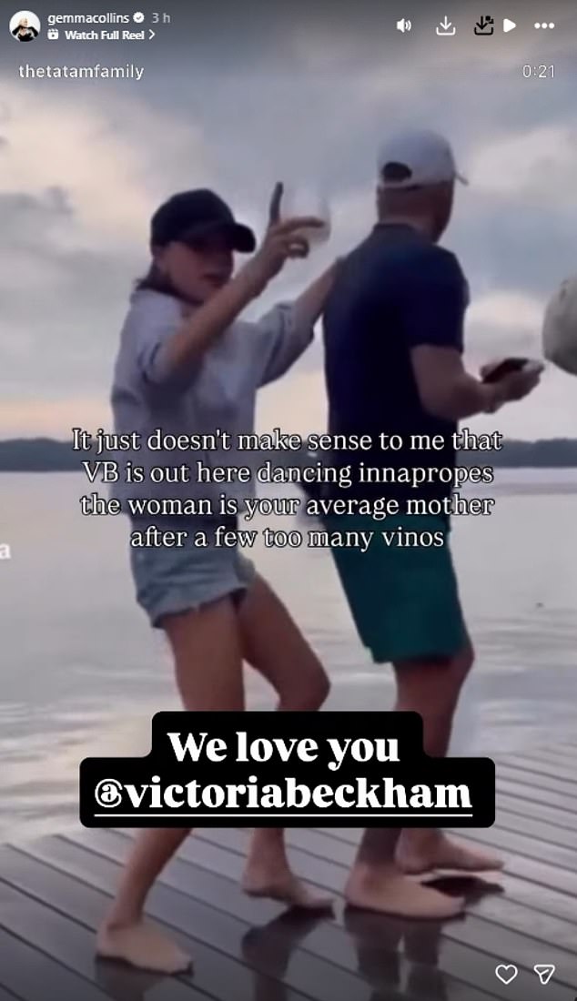 TOWIE alum Gemma Collins however sat herself firmly in Team Beckham, resharing a video of Victoria dancing