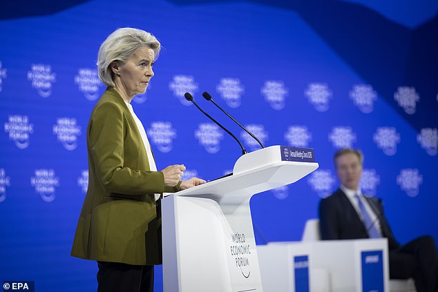 Ursula von der Leyen, President of the European Commission speaks at the Congress Hall during the 56th World Economic Forum (WEF) in Davos, Switzerland, January 20
