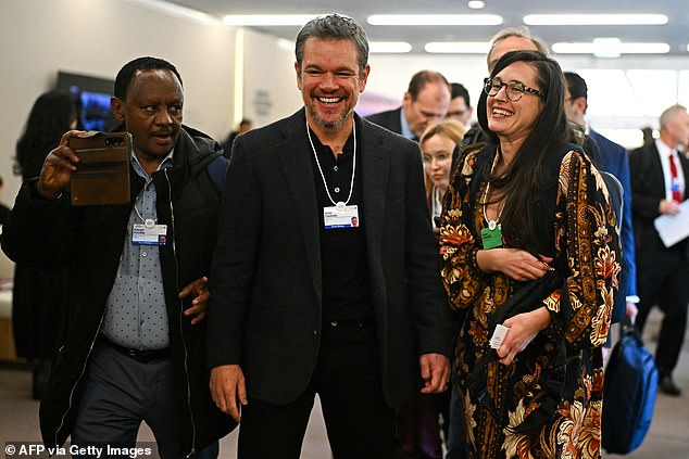 Matt Damon, who leads a water access nonprofit, is at the forum to recruit corporate partners