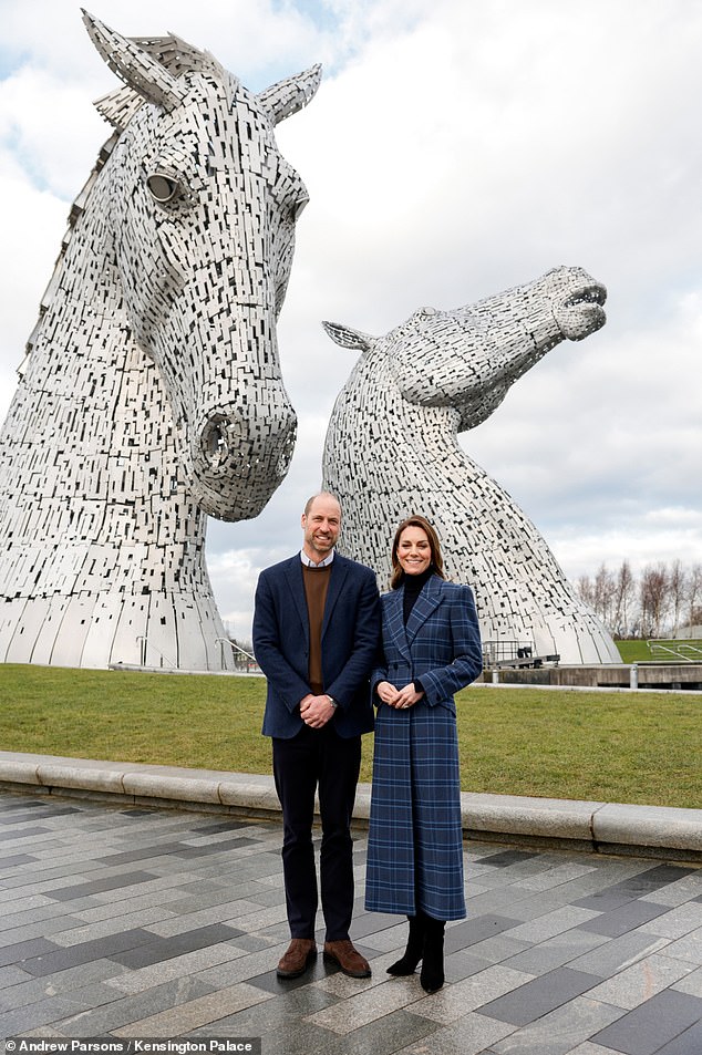 The Prince and Princess of Wales visit The Kelpies in Falkirk on their trip to Scotland today