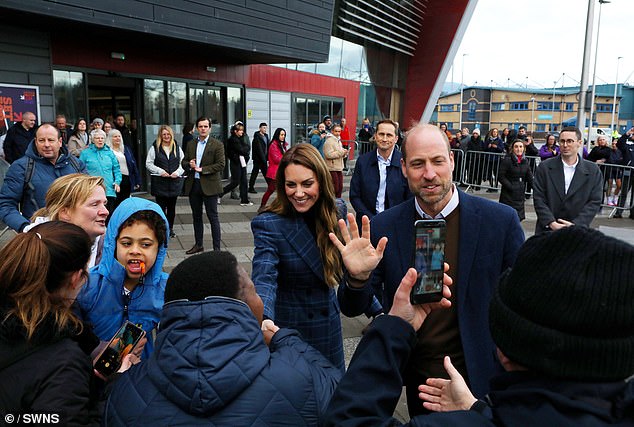 The Prince and Princess of Wales outside the National Curling Academy in Stirling today