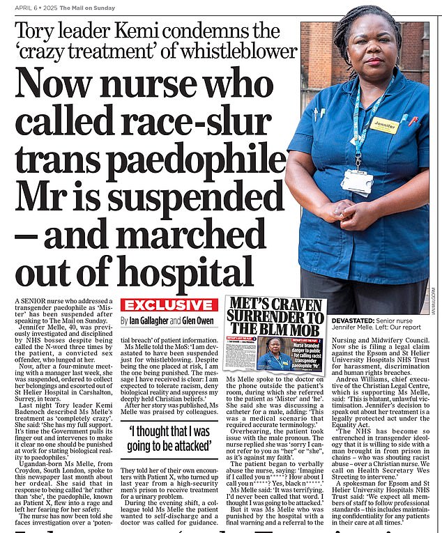 Ms Melle was dragged before the disciplinary panel after speaking out about her situation in the Mail on Sunday last year